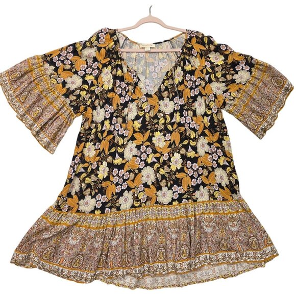 Aveology Womens Floral Boho Dress Size 22/24 Plus  Tunic Tuplip sleeve - Picture 1 of 6